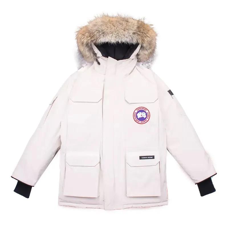 Men's and Women's Mid-length Down Jacket Thickened Tooling Canadian Style Couple Goose Loose Jacket Pie To Overcome Fur Collar Warm Cotton Clothing