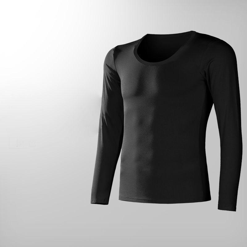 Men's Modal Tight-fitting Base Stretch Shirt Slim Top Solid Color Youth Warmth Plus Fleece Winter