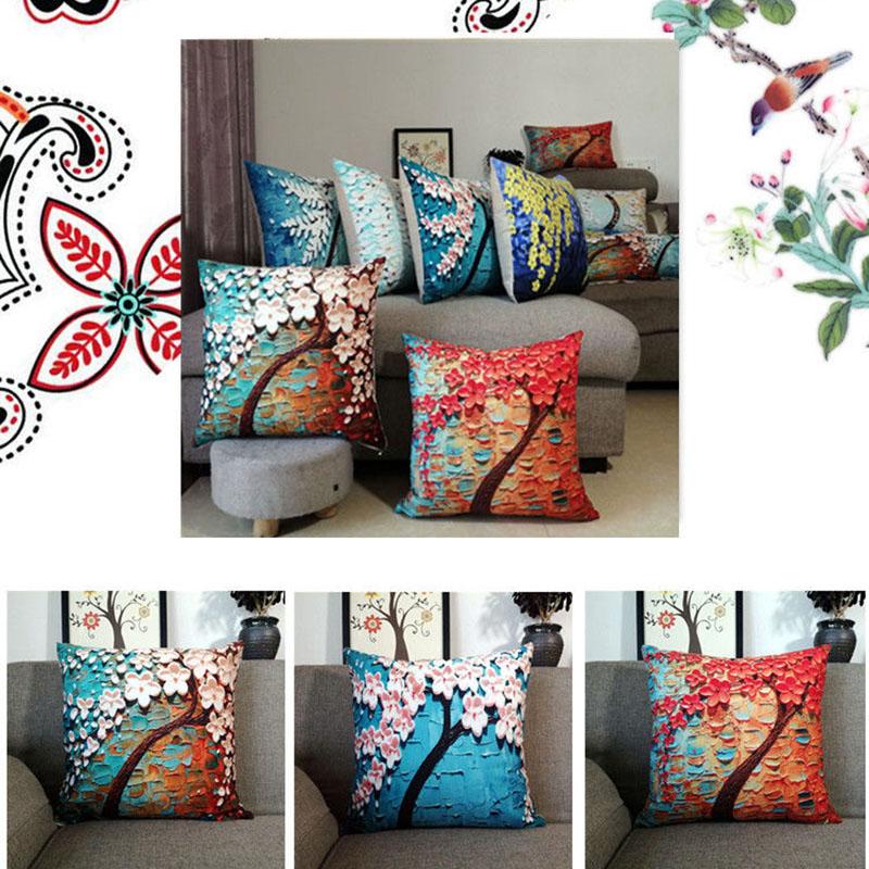 2pcs/set3D Oil Painting Printing Cushion Cover and Cushion Linen Fabric Pillowcase Pillows Case Cover Pillow Bedroom Pillowcase