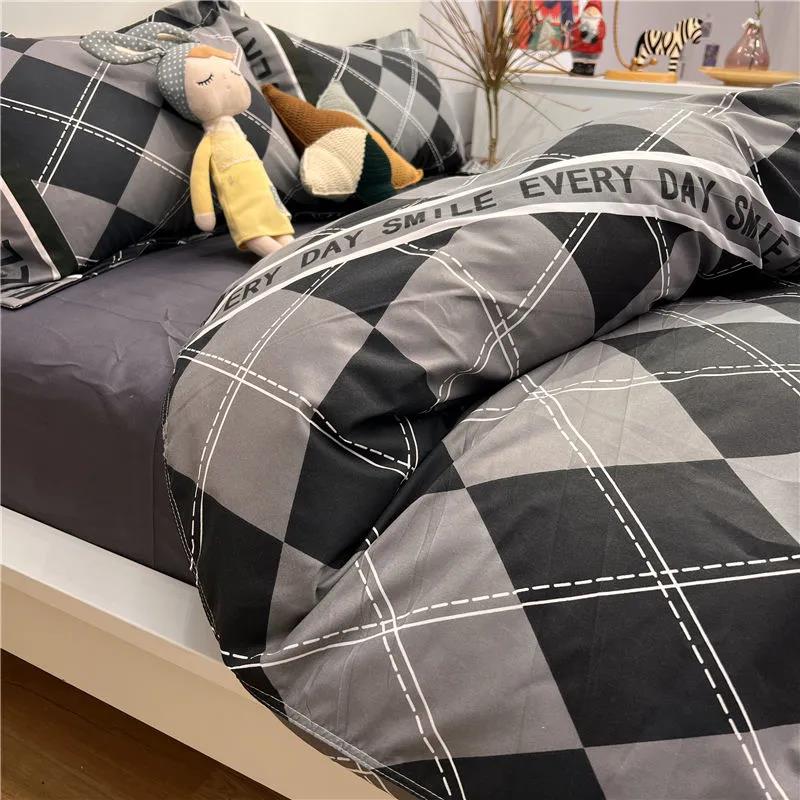 Modern Minimalist Cotton Striped Bed Sheet Quilt Cover Single Double Bed Bedding Four-piece Set