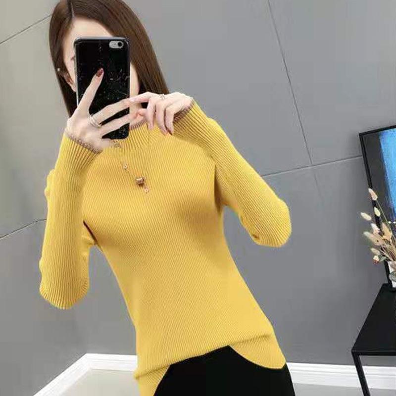 Autumn and Winter Korean Warm Knit Sweater Slim Long-sleeved Solid Color Blouse Round Neck Non-ball Sweater