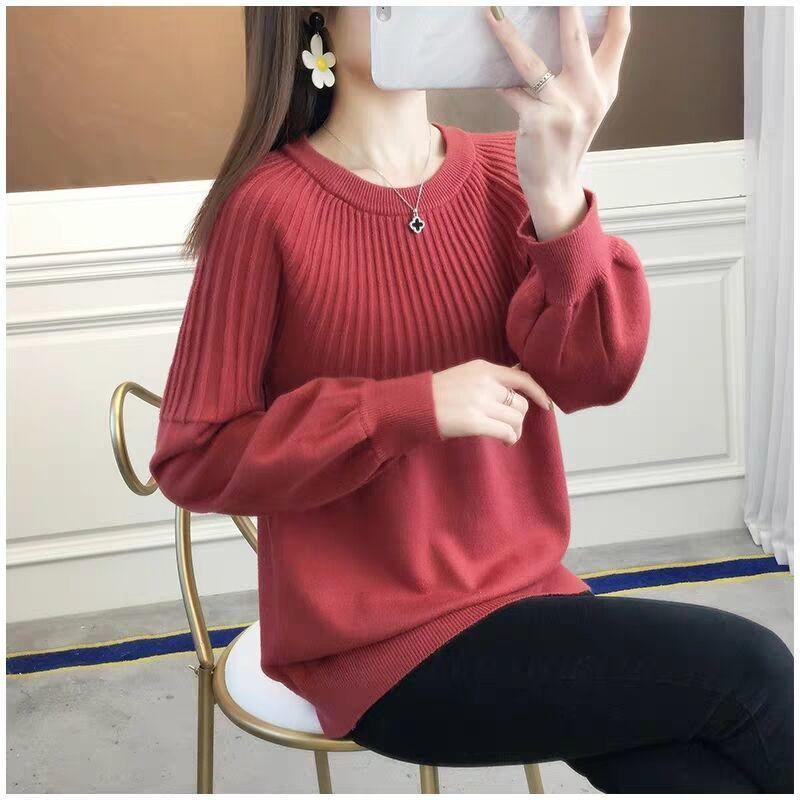 Spring and Autumn Loose Round Neck Sweater Fashion Knit Casual Bottoming Shirt Pure Color Simple Female Top