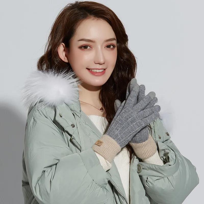 Wool Knitted Touch Screen Gloves Ladies Autumn Winter Warm Outdoor Antifreeze Plus Fleece Thickened Gloves