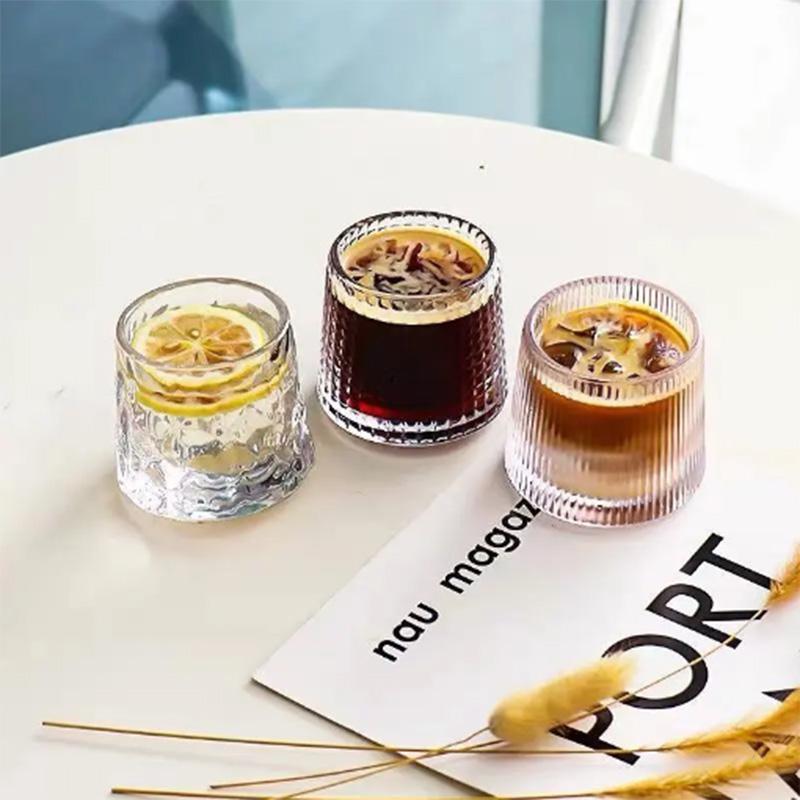 Ins Glass Retro Embossed Latte Cup Iced Coffee Cup Large Capacity Drink Cup Tumbler Cocktail Ice Hockey Cup