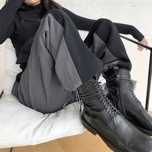 Large Size Wide-leg Pants Women's High Waist Drape Contrast Color Stitching Casual Mopping The Floor Straight Leg Slimming All-match Sports Trousers