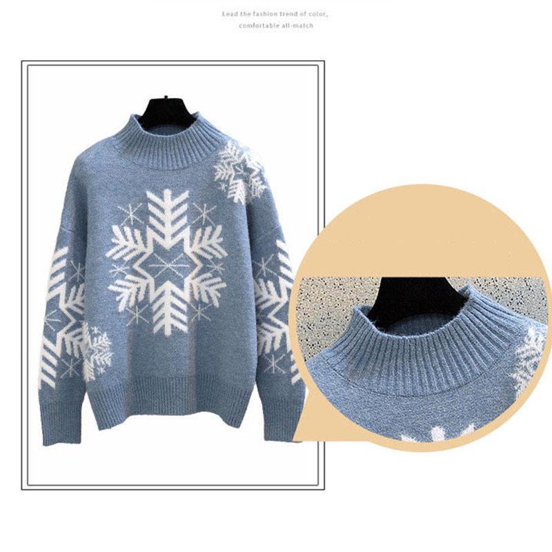 Autumn and Winter Sweater Set Women Snowflake Print Sweater and Mohair Bodycon Skirt Two-piece Set Ladies Christmas Sweater Set