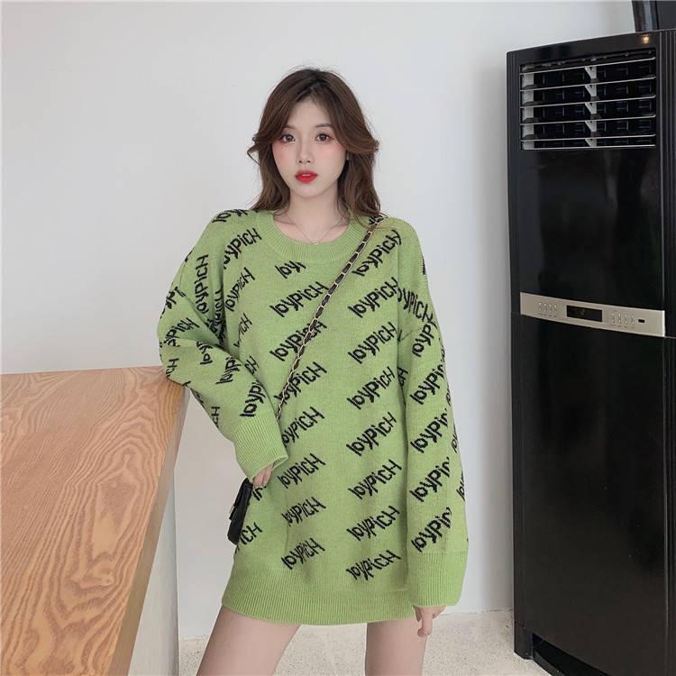 3 Color Letter Knitwear O-Neck Loose Knitting Pullover Chic Solid Color Jumper Sweater Top