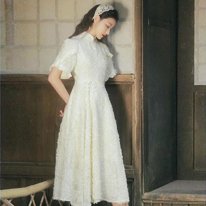 Retro Dress Spring and Summer Gentle Wind Skirt French Niche Fashion Was Thin and Covered Belly Western Style
