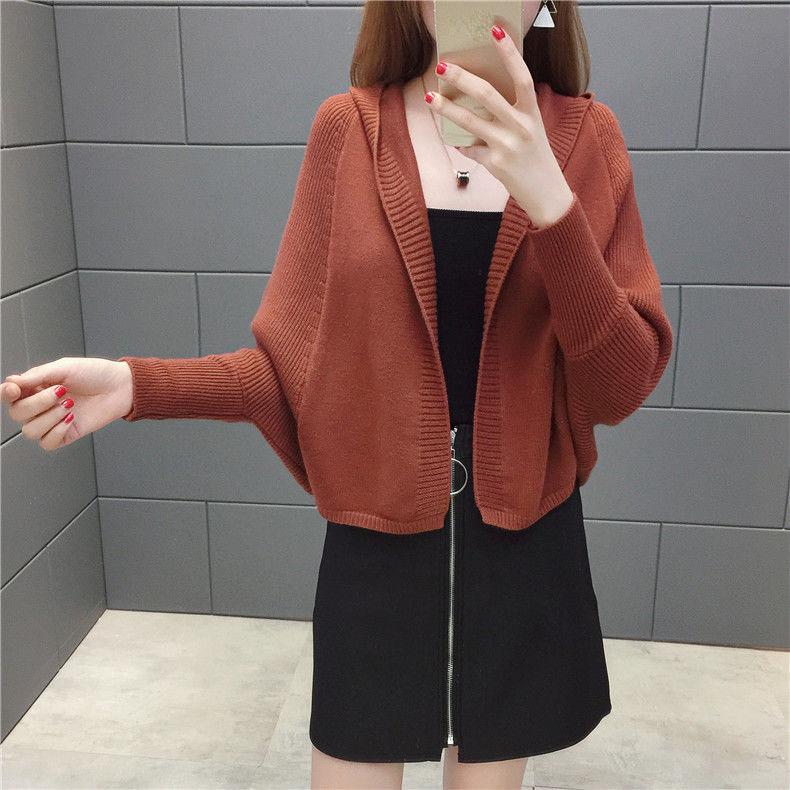 Autumn and Winter Short Knitted Cardigan Hooded College Style Loose Sweater All-match Fashionable Jacket