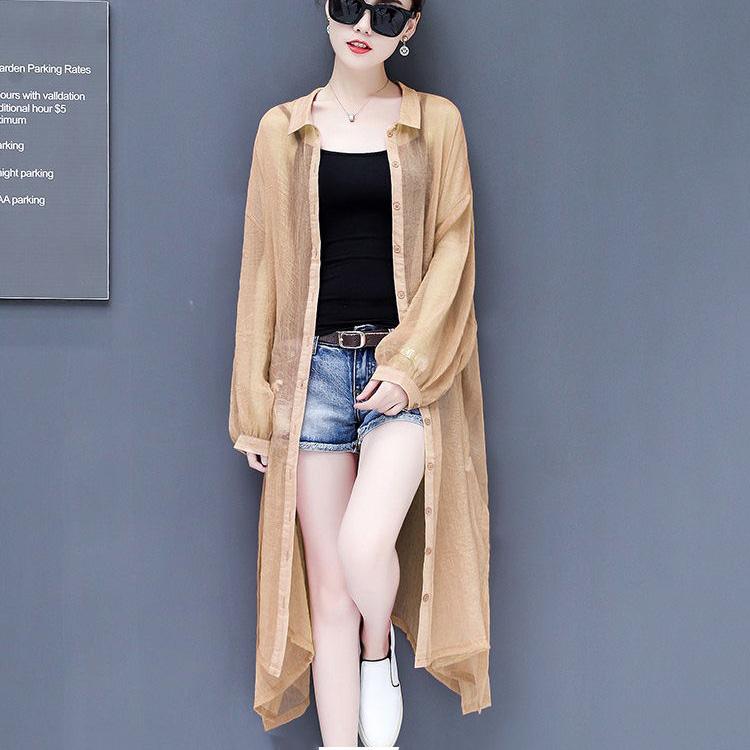 Chiffon Cardigan Women's Sun Protection Clothing Sun-Dress Mid-length Plus Size Shawl Loose Outer  Thin Coat Beach