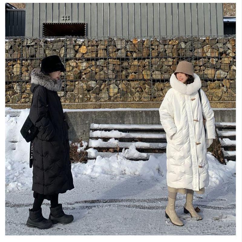 Down Jacket Winter Korean Fashion Big Fur Collar Mid-length Hooded Thick Warm Large Size Jacket Suitable for Women