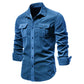 Spring Men Shirt Flocking T-shirts Casual Button Overshirt Solid Color Stretch Undies Male Clothing Long Sleeve Slim Top