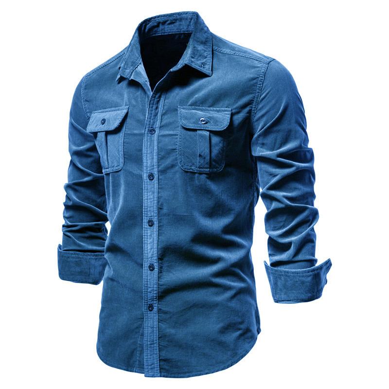 Spring Men Shirt Flocking T-shirts Casual Button Overshirt Solid Color Stretch Undies Male Clothing Long Sleeve Slim Top