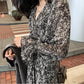 Floral Dress Black Over The Knee Long Sleeve Dress Women French Retro V-neck Summer Chiffon Skirt