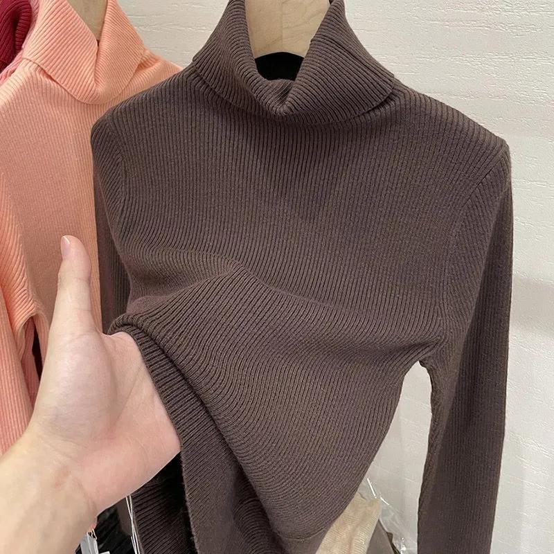 Women Turtleneck Sweater Autumn Women High Neck Knitted Jumper Fashion Pullovers Black White Long Sleeve Slim Knitwear Women Basic Tops Clothes