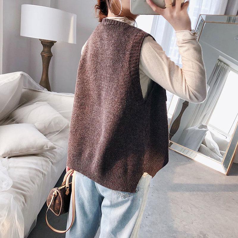 Spring and Autumn Sleeveless Waistcoat V-neck Knitted Vest Sweater Fashion Solid Color Women's Vest