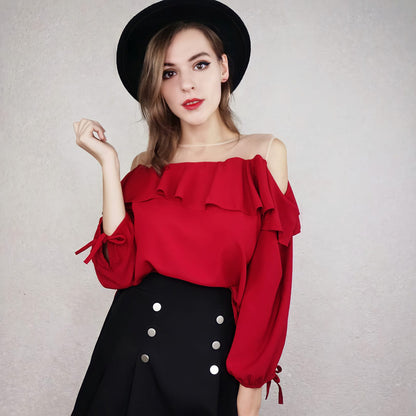 2pcs/set Plus Size Skirt Set Women Sexy Off-shoulder Blouse + A-line Short Skirt Two-piece Suit Autumn Two-piece Suit Outfits