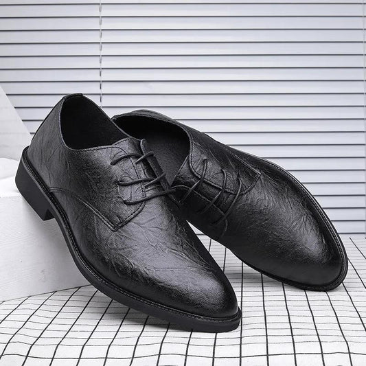 Men's Personality Printed Black Business Dress Shoes Men's Shoes Vintage Design Men's Casual Leather Shoes