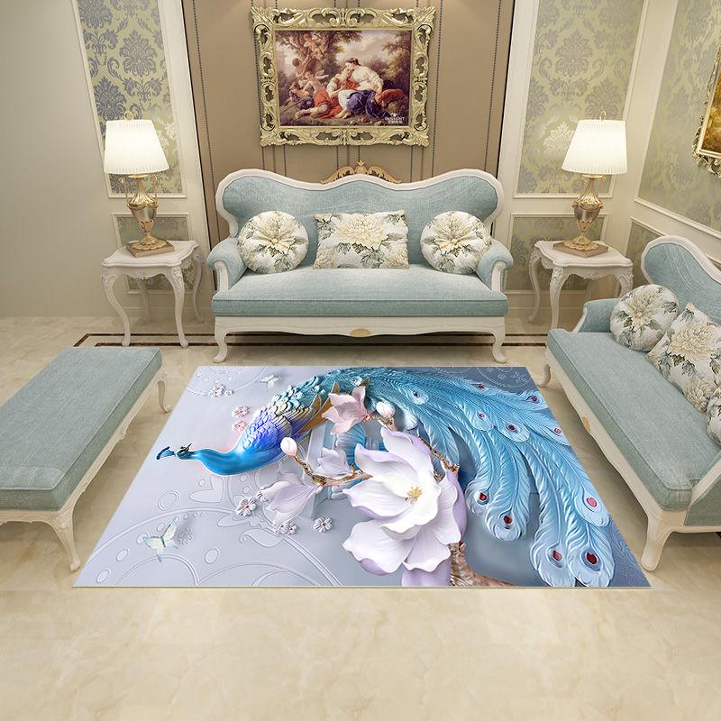3D Peacock Carpet for Living Room Flower Printed Sofa Large Carpets Bedroom Floor Mats Area Rugs