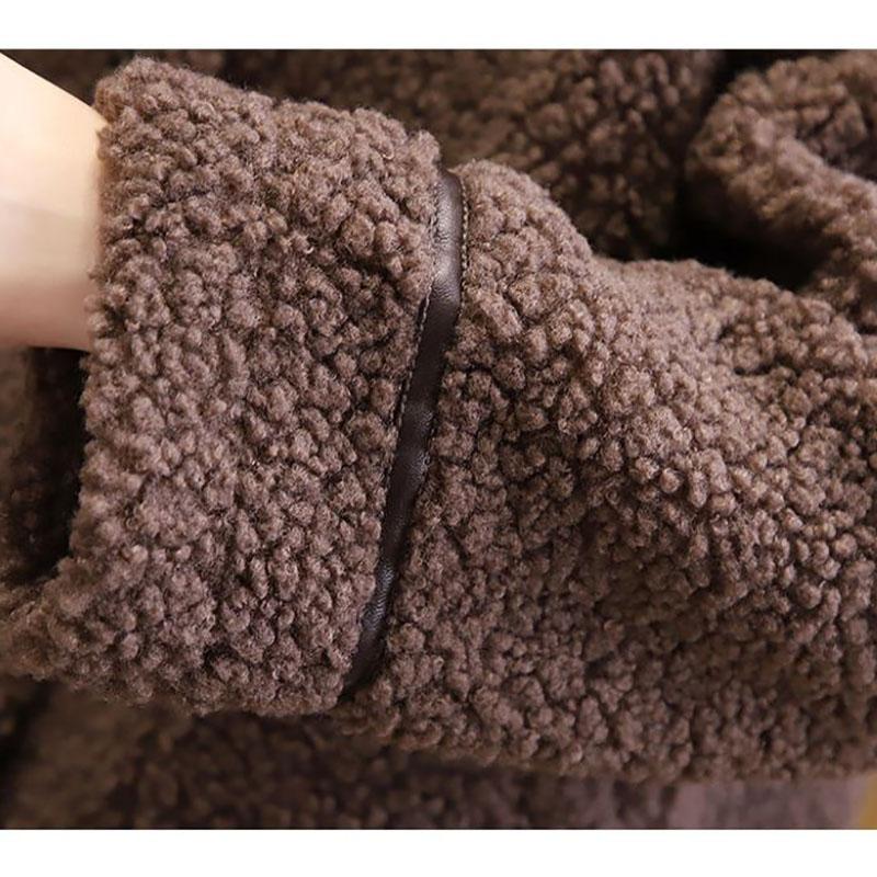 Fashion Ladies Lapel Lamb Velvet Jacket Winter Long Large Size Button Jacket Thick Warm Long-sleeved Cardigan Jacket