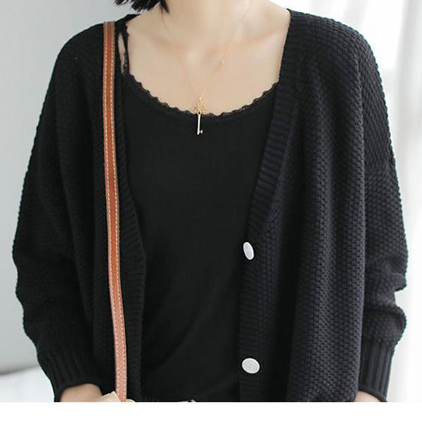 Spring and Autumn Plus Size Women's Lazy Style Knitted Cardigan Jacket Loose Literary Buttons Casual Sweater