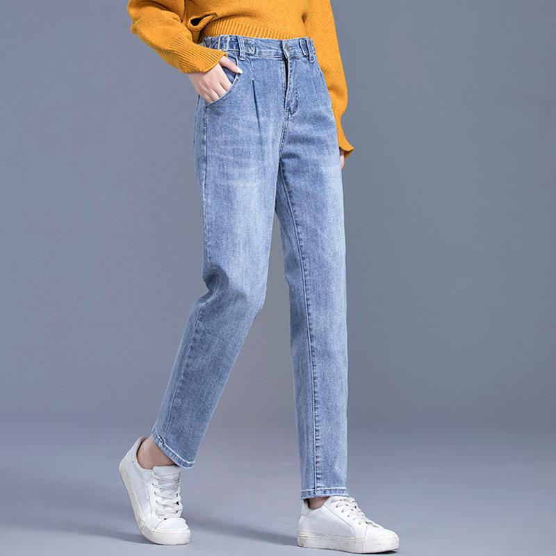 Plush Velvet High Waist Women's Jeans Spring and Autumn Loose Trousers Elastic Waist Harem Pants