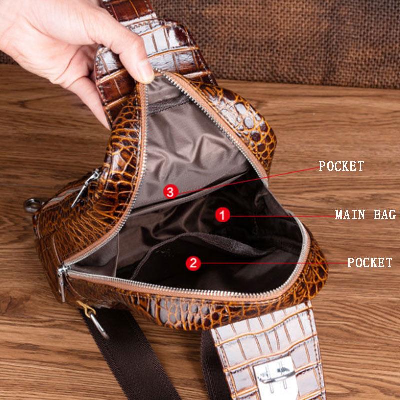 Crocodile Pattern Messenger Bag Chest Top Layer Cowhide All-match Sports Shoulder Bag Small Backpack Embossed Fashion Leather