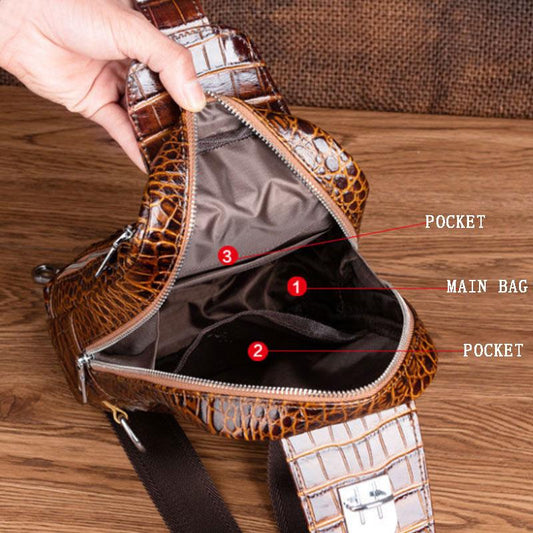 Crocodile Pattern Messenger Bag Chest Top Layer Cowhide All-match Sports Shoulder Bag Small Backpack Embossed Fashion Leather