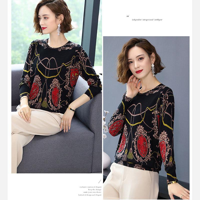 Women Printed Sweater Long Sleeve O-Neck Knitted Pullover Sweater Fashion Loose Jumper Tops Plus Size Knitwear Outwear