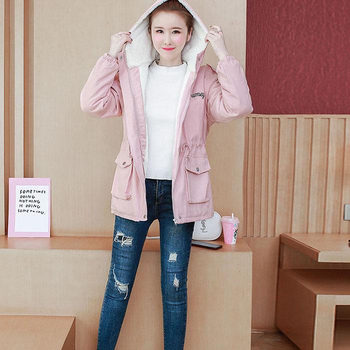 Autumn Winter Women Hooded Parka Jacket Short Thickened  Casual Loose Drawstring Windbreaker Jacket Plus Velvet Parka Coat