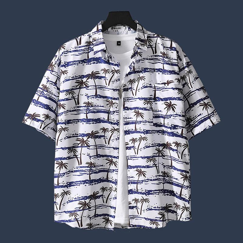 Beach Tees Hawaiian Shirt Half Sleeve T-shirts Plus Size Overshirt Casual Print Undies Button Up Cardigan Men Clothing Summer
