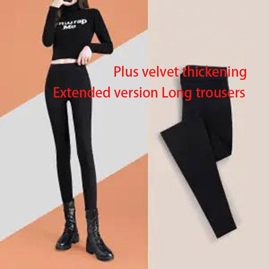 Extended Trousers Denim and Velvet Leggings High Waist Slim All-match Pencil Pants with Small Feet Winter Wear and Velvet Thickening