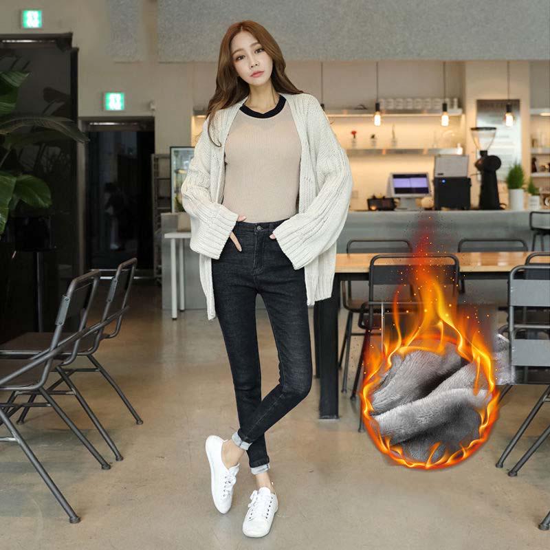Plus Size Winter Jeans for Women Female High Waist Skinny Thick Casual Trousers Velvet Denim Pants
