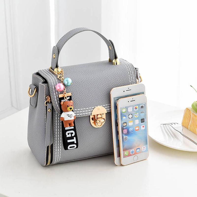Women's Top-handle Bag Tote Bag Euramerican Style Crossbody Zipper Shoulder Bags with Bear Pendant