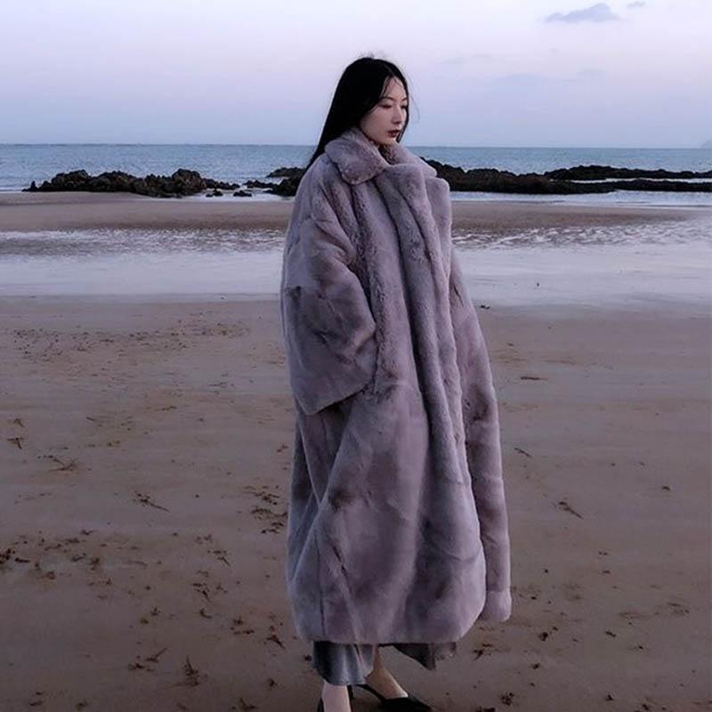 Simulation Mink Velvet Coat Fur Coat Ladies Autumn and Winter Loose Mink Mid-length