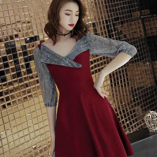 Women's Summer Mesh Dress V-Neck Slim Suit Skirt