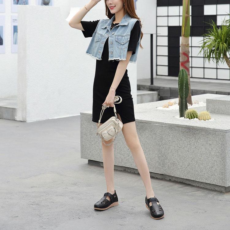 Office Ladies Spring Summer Large Size Breathable Flat Sandals Women's Autumn Solid Color Hollow Casual Leather Single Sandals