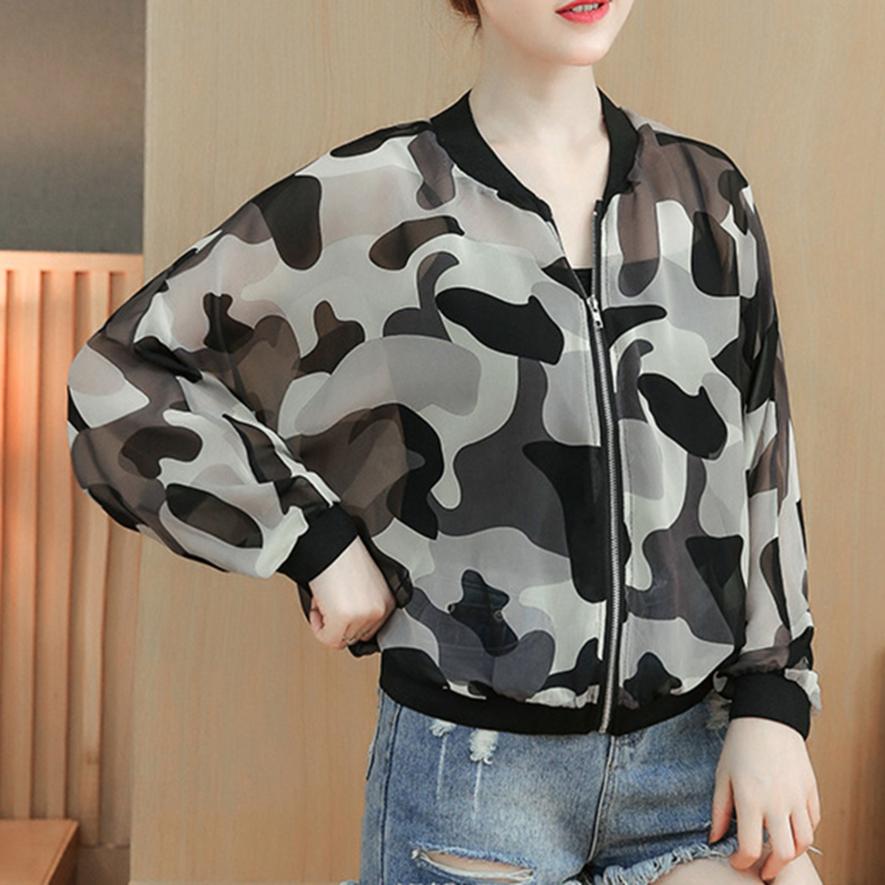 Chiffon Jacket Summer Thin Loose Camouflage Long-sleeved Sun Protection Clothing Female Bat Shirt Short Baseball Uniform