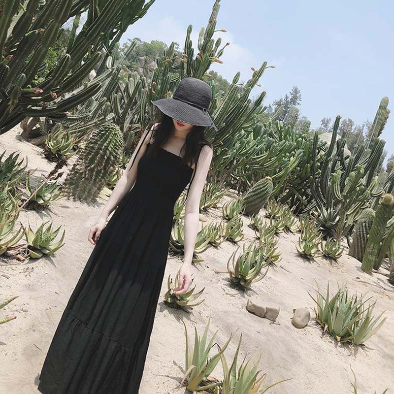 Summer Slim Sling One-shoulder Dress Women's Long Skirt Big Pendulum Little Black Dress Beach Holiday Dress Sexy Cute Dress