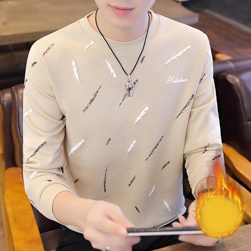 Winter Plus Velvet Padded Sweater Men's Round Neck Pullover Long-sleeved T-shirt Casual Jacket Top