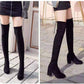 Black Elastic Flock Slim Fit Over The Knee Boots Women Autumn Winter Ladies High Heel Plus Velvet Thigh High Boots Chunky Heel Suede Boots