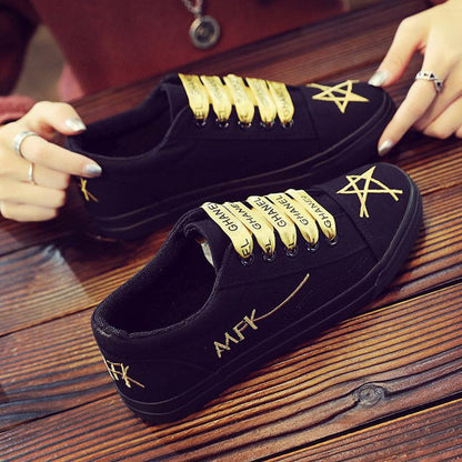 Black Women's Low Heel Sneakers Women's Spring and Autumn Shoes Korean Canvas Shoes All-match Clearance Student Running Shoes