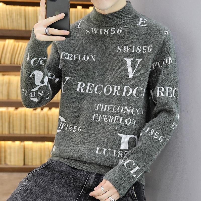 Round Neck Sweater Men's Imitation Mink Korean Fashion Thickened Youth Personality Winter Knitted Sweater Comfortable