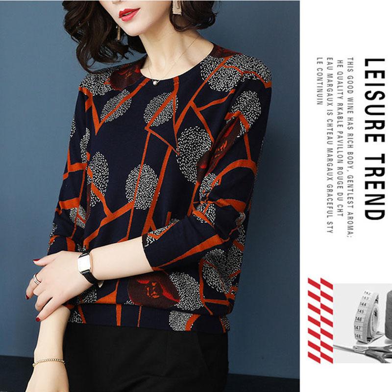 Spring  Autumn Women Short Polka Dot Printed Sweater OL Style Wool Sweater Warm Jumper Top Plus Size Pullover Sweater Outwear