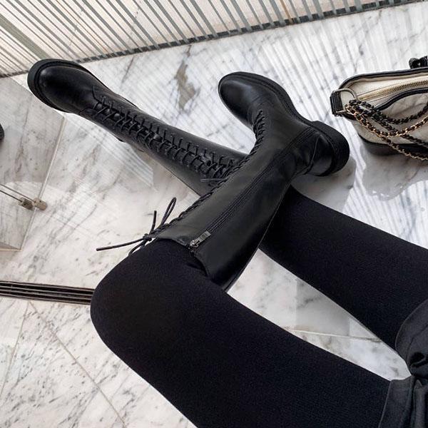 Plus Size British Style Black Thick Heel Single Martin Boots Autumn and Winter Versatile High-top Women's Boots