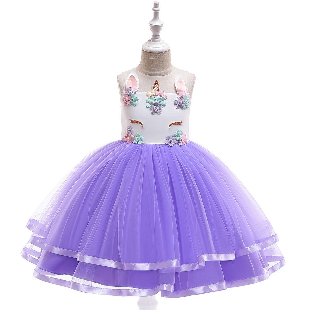 Kids Unicorn Dress for Girls Flower Appliques Ball Gown Little Girl Princess Dresses Elegant Party Costumes Children Clothing