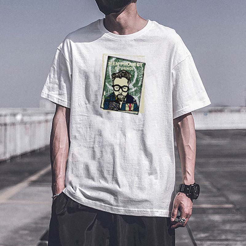 Men's Cotton Loose T-shirt Youth All-match Sweat-absorbent and Breathable T-shirt
