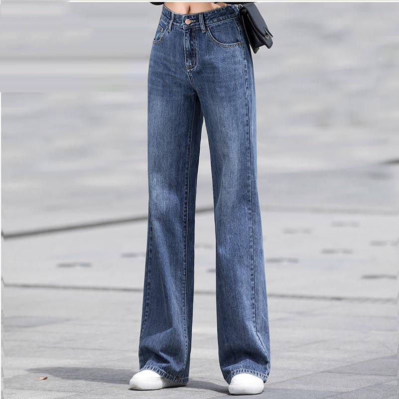 Women's Fashion Casual Jeans Vintage Stretch Denim Pants Wide Leg Long Flared Trouser Female Pants