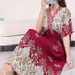 Cotton Silk Dress Mid Length Beach Dress Large Floral Sea Long Dress Mom Casual Wear