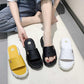 Size35-40 Summer Women Leather Slippers Bohemian Beach Waterproof Slippers Wedge Platform Crystal Letter Sandals Outdoor High Heels